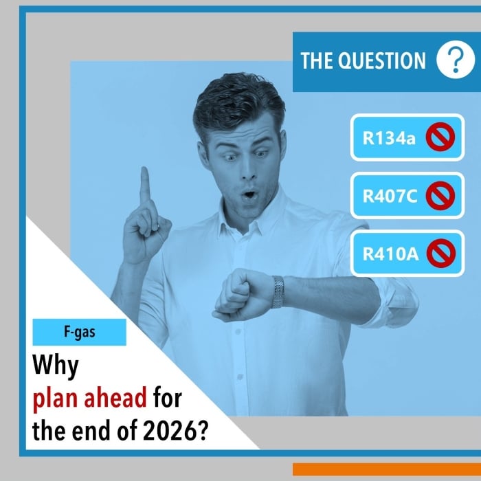 The F-Gas regulation will soon prohibit the placing on the market of refrigeration equipment using R134a, R407C, or R410A—anticipate your requirements before the end of 2026!